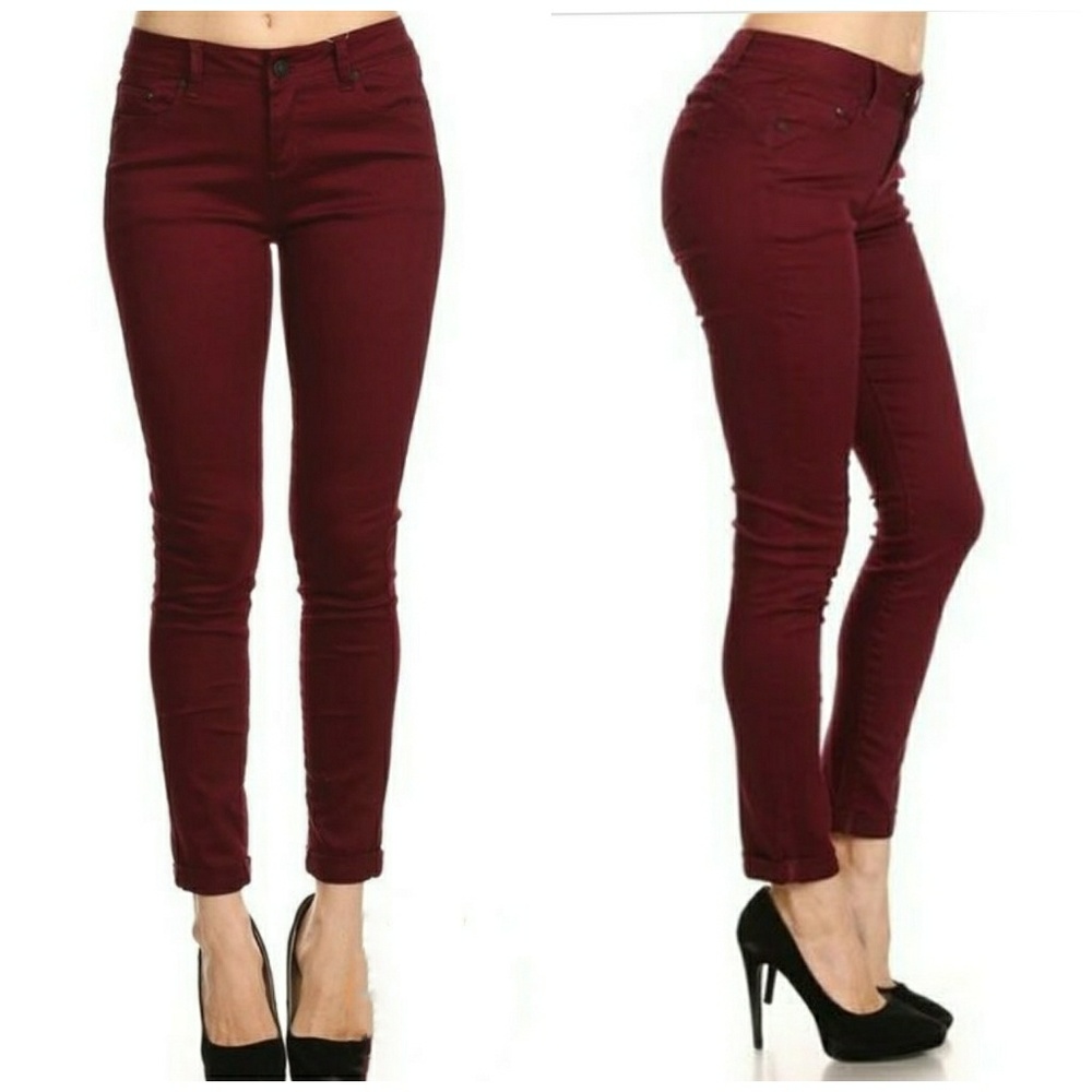 Burgundy Push Up Skinny Pants